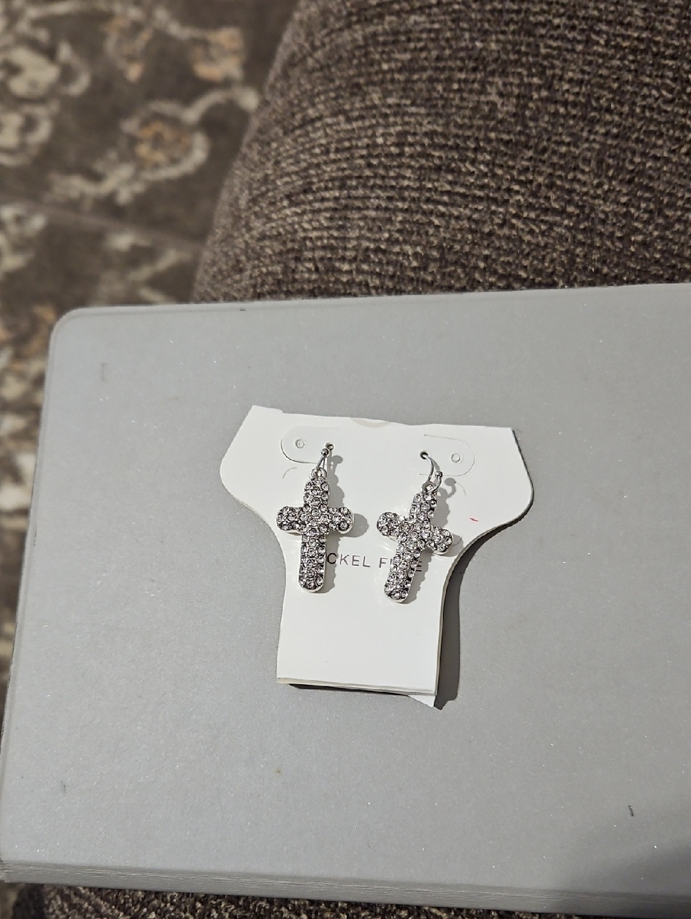 NWT Crystal Cross Drop Earrings - Silver